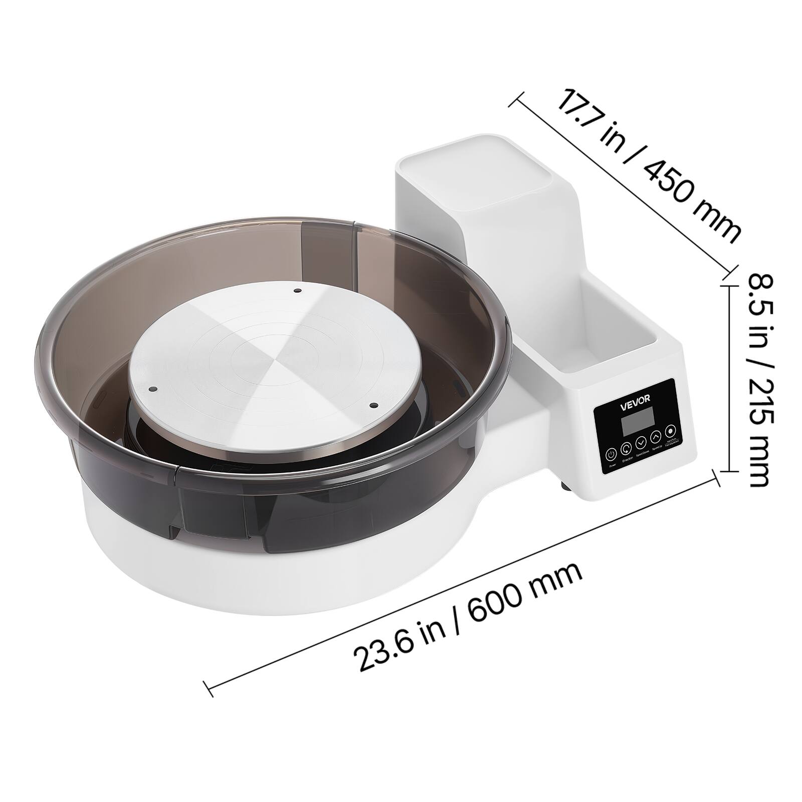 450 mm / 17.7 in  
215 mm / 8.5 in  
600 mm / 23.6 in