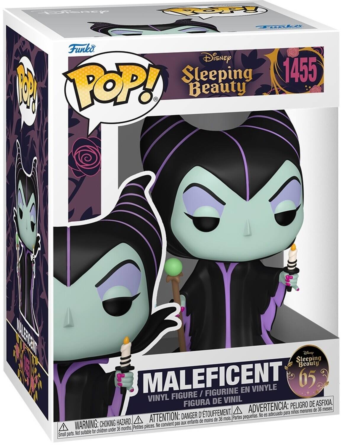 Funko Disney Sleeping 1455 M POP! P Beauty 1 MALEERCENT Disny Sleeping Beauty MALEFICENT / FIGURINE EN VINYLE 65 VINYL FIGURE VINIL FIGURA DE ASFIXIA ADVERTENCIA: PELIGRO 36 meses. nios menores de ATTENTION: DANGER D TOUFFEMENT. Partes pequeras. No es adecuado para de moins de 36 mois. CHOKING HAZARD. WARNING: CHOKING HAZARD. Small parts. Not suitable for children under 36 months. Petites pieces. Ne convient pas aux enfants.