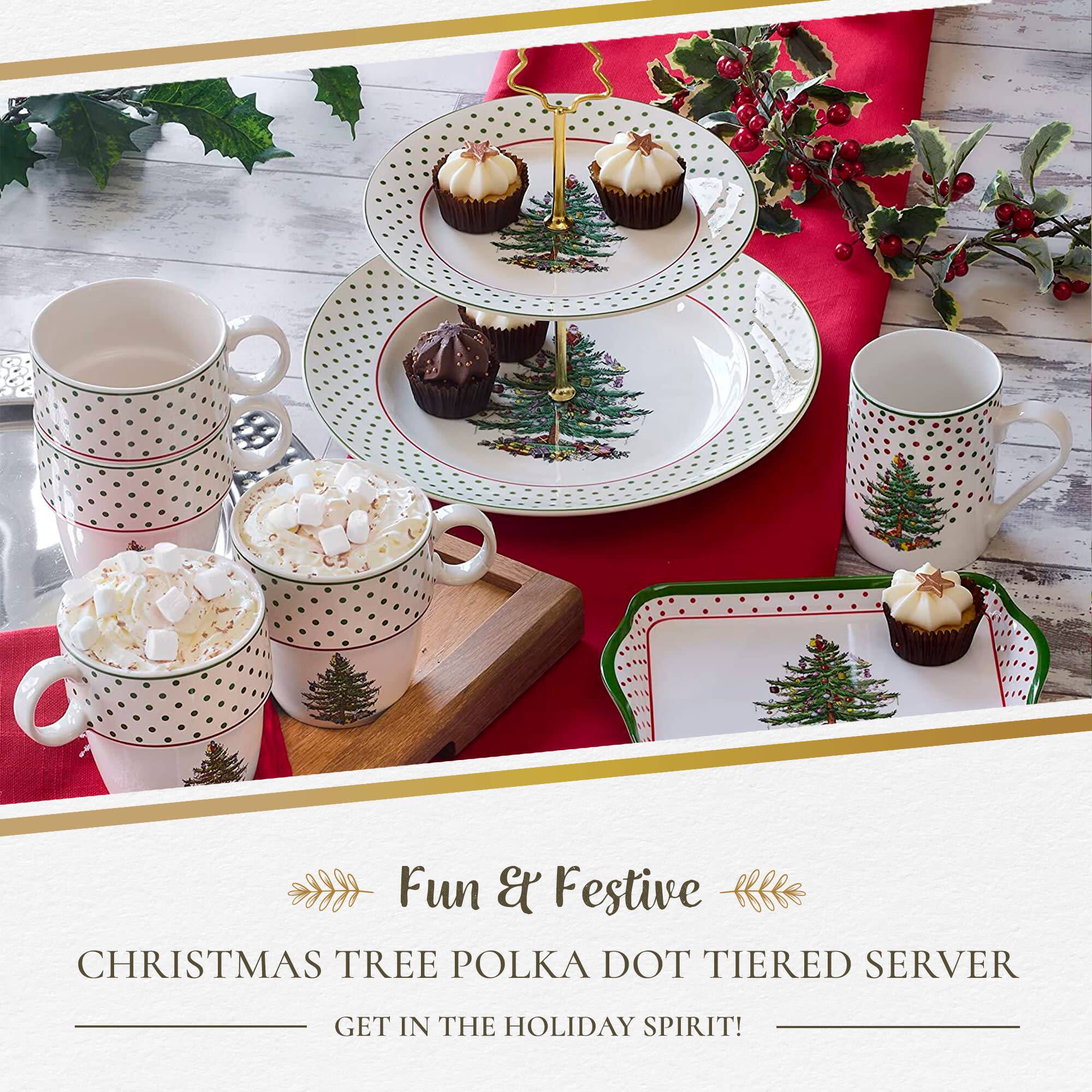 Fun & Festive CHRISTMAS TREE POLKA DOT TIERED SERVER  
GET IN THE HOLIDAY SPIRIT!