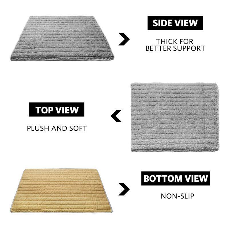 SIDE VIEW: THICK FOR BETTER SUPPORT
TOP VIEW: PLUSH AND SOFT
BOTTOM VIEW: NON-SLIP