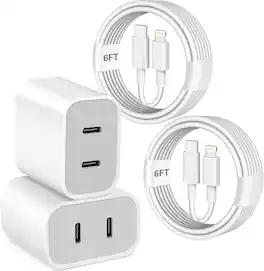 Luckbyte - 2-Pack 20W Dual Port USB-C Fast Charger with 6ft Lightning Cables - PD Wall Plug for iPhone 14/13/12/11 Pro Max