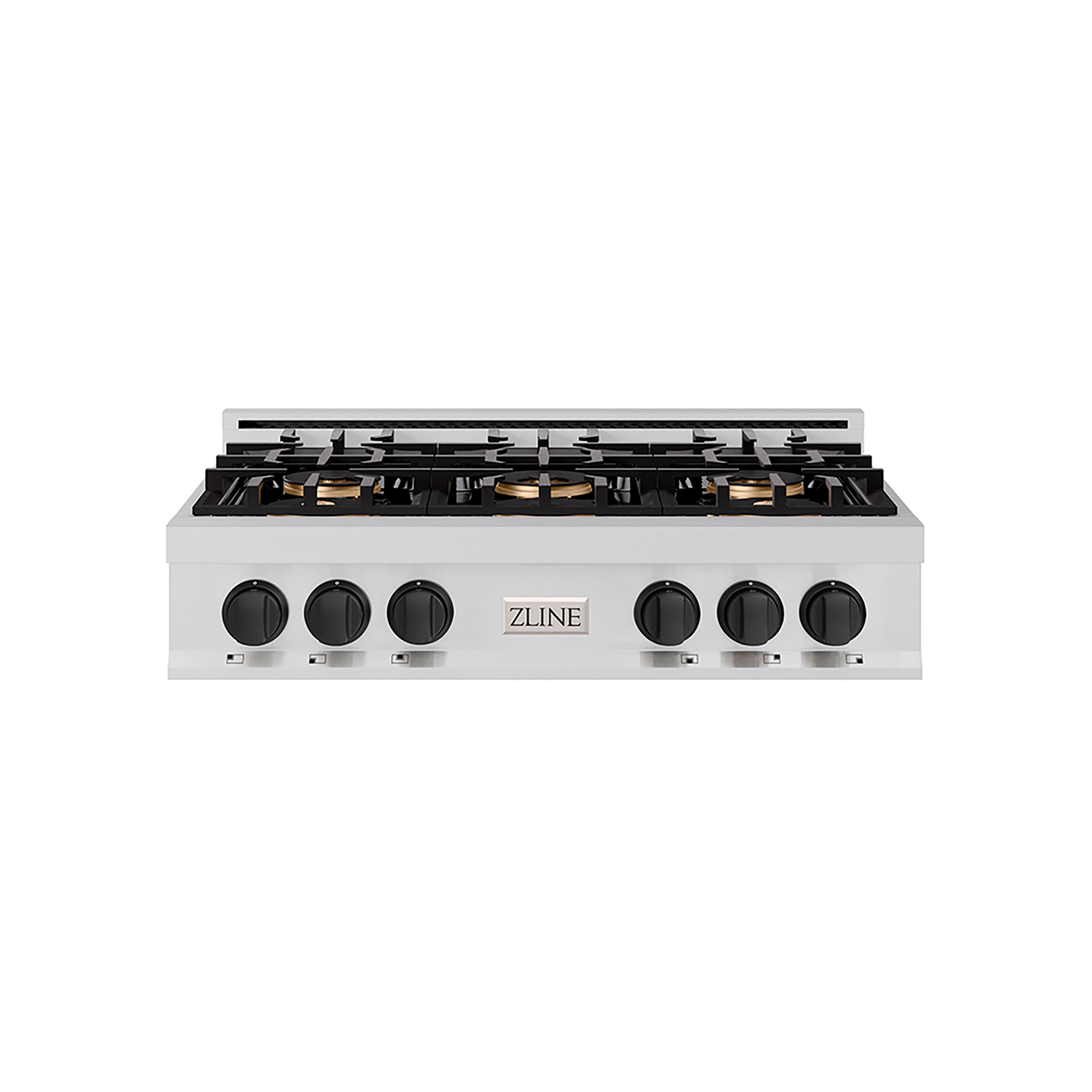 ZLINE - Autograph 36 in. Classic Rangetop with 6 DuoPro Burners and Black Accents (PCRTZ-36-MB) - Stainless Steel - Front_Zoom