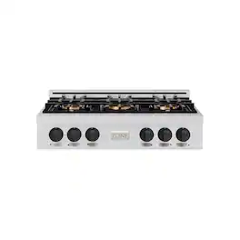 ZLINE - Autograph 36 in. Classic Rangetop with 6 DuoPro Burners and Black Accents (PCRTZ-36-MB) - Stainless Steel
