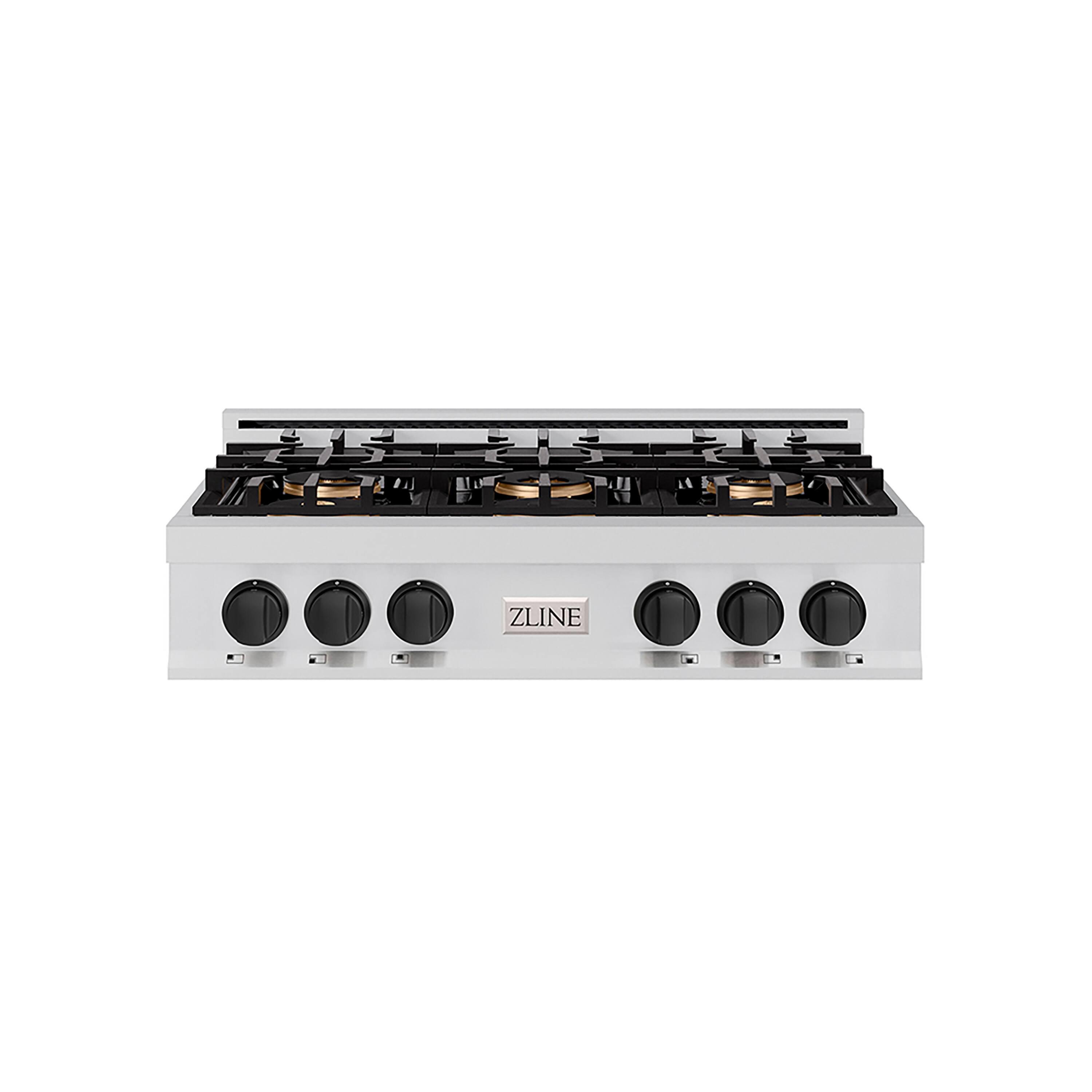 Front. ZLINE - ZLINE Autograph 36 in. Classic Rangetop with 6 DuoPro Burners and Black Accents (PCRTZ-36-MB) - Stainless Steel.