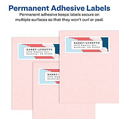 Permanent Adhesive Labels  
Permanent adhesive keeps labels secure on multiple surfaces so that they won't curl or peel.

BARRY-LYNETTE  
1919 Empire Ave.  
Anshein, CA 98066

BARRY-LYNETTE  
1919 Empire Ave.  
Anshein, CA 2806

BARRY-LYNETTE  
1919 Kmp  
Anshein