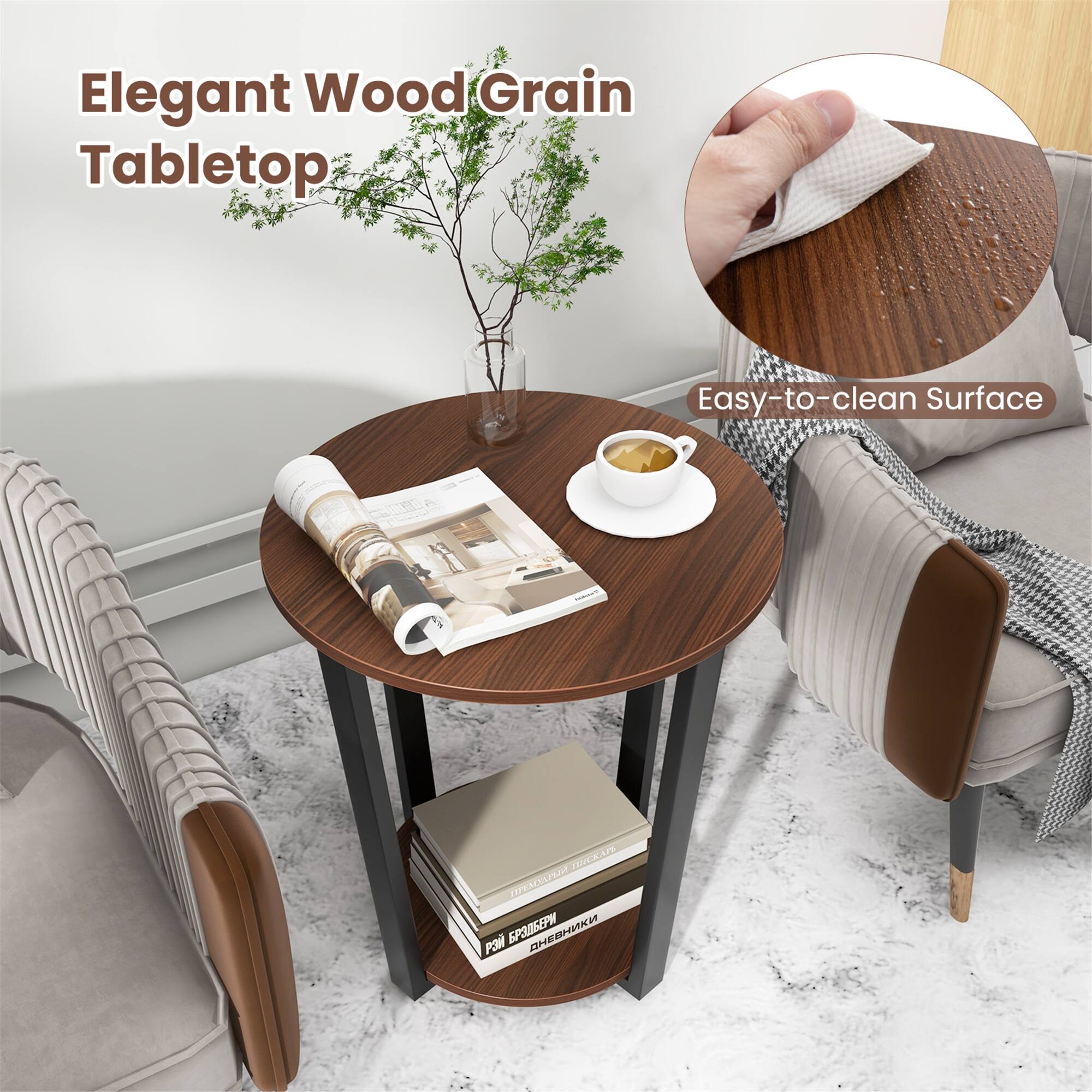 Elegant Wood Grain Tabletop  
Easy-to-clean Surface