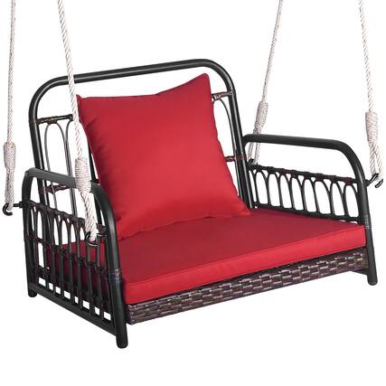 Front. Gymax - Gymax Single Person Hanging Swing Outdoor Hanging Seat w/ Back Cushion & Seat Cushion - Red.