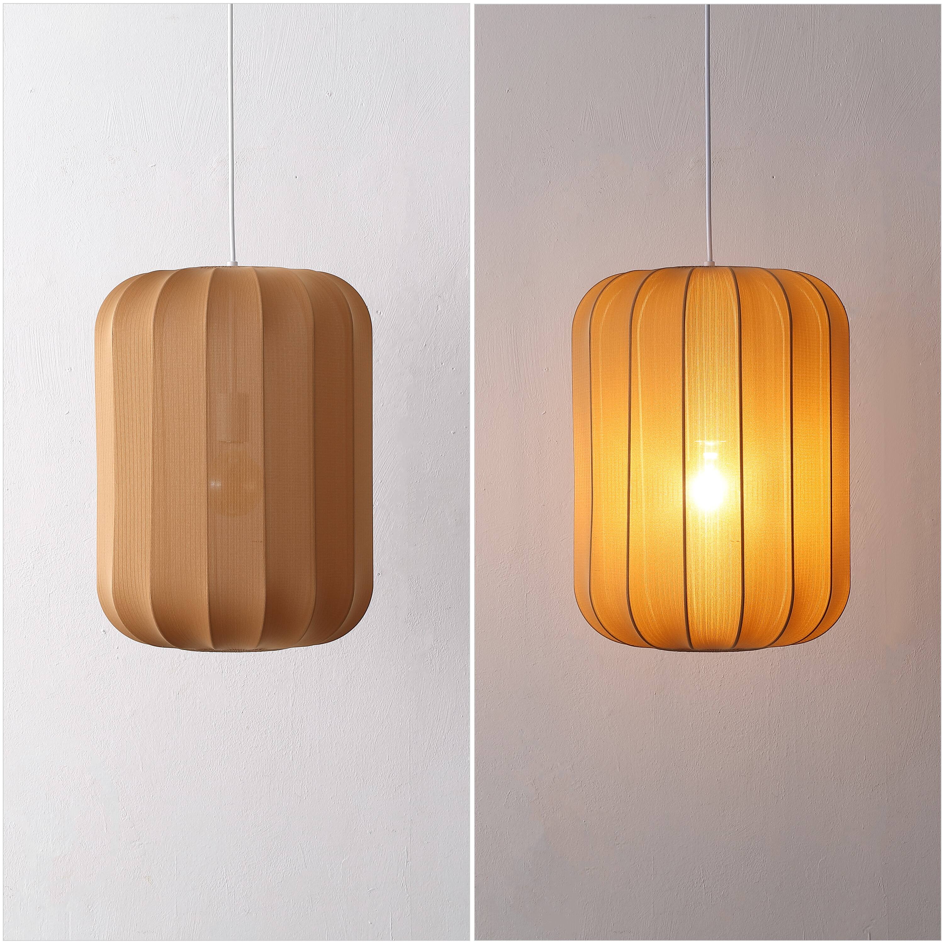 Alt View 3. Jonathan Y - Aurelia 13.75" 1-Light Scandinavian Japandi Adjustable Lantern Metal with Ribbed Cocoon Capsule Shade LED Pendant, Tan - Tan.