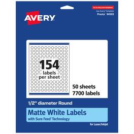 Avery - Matte Round Labels, 1/2" diameter, 7,700 Labels - White
