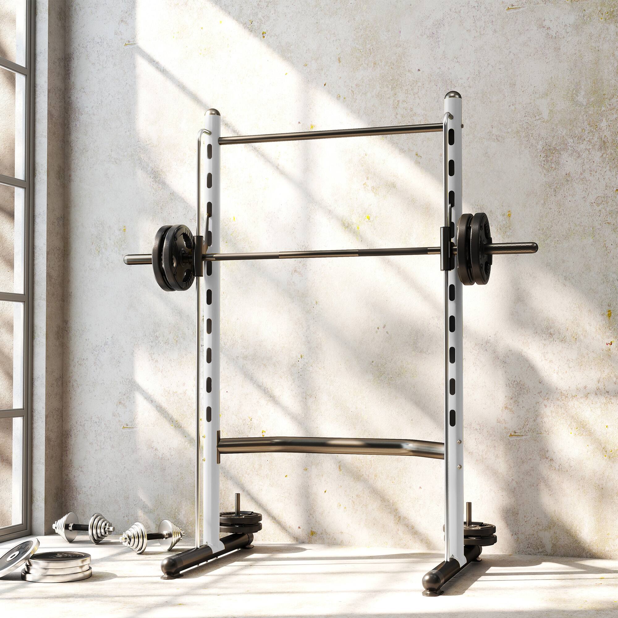 Alt View 7. Soozier - Squat Rack with Pull-Up Bar, Adjustable Power Rack with Barbell Bar, Multi-Functional Bench Press Rack - White.