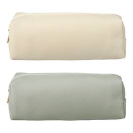Unique Bargains - 2pcs Leather Pen Pouch, Small Zippered Pencil Case, Stationery & Makeup Organizer for Adults - Grey Beige
