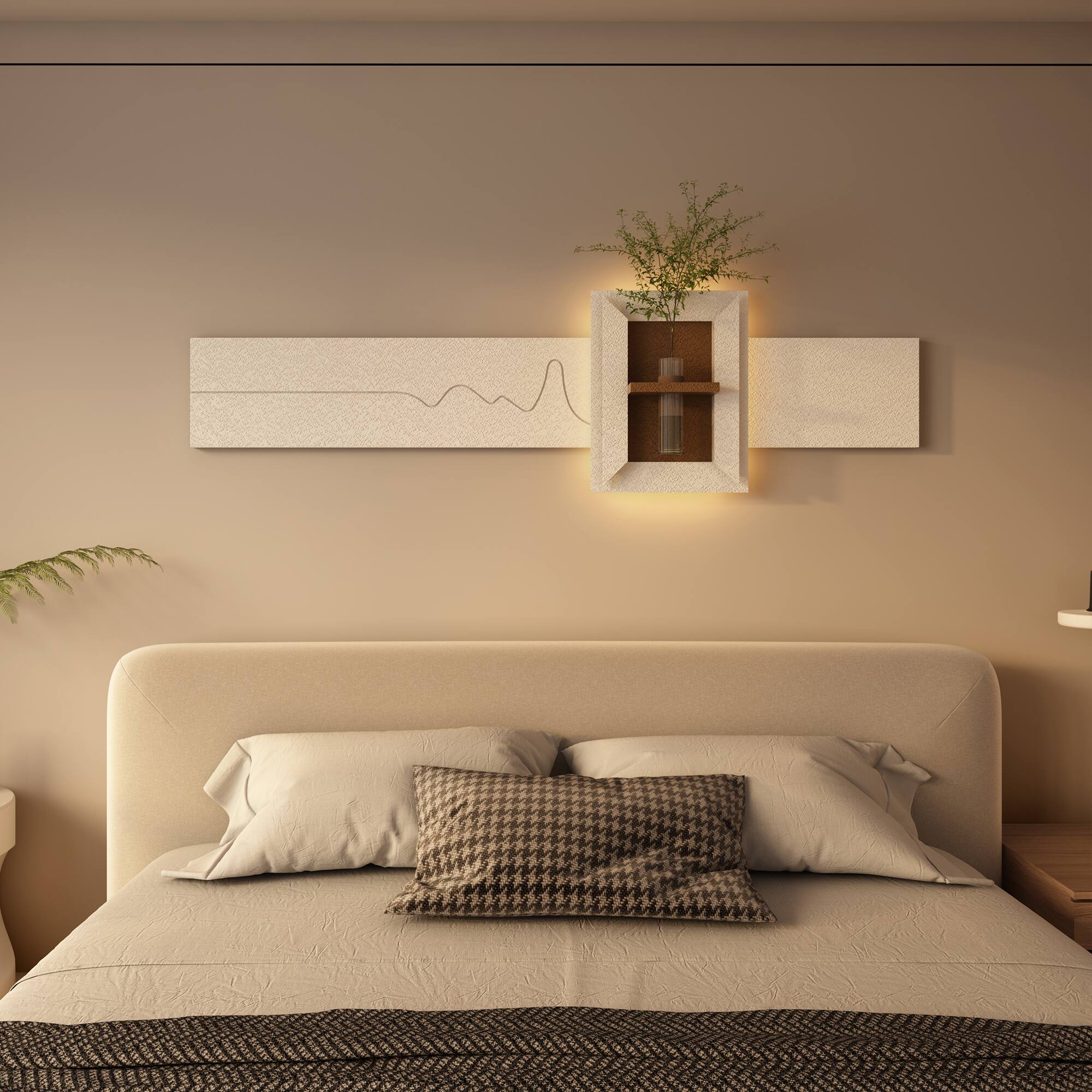 Alt View 7. APRILSOUL - Adjustable Color Led Sandstone Wall Decor Simulated Plants 3d Art Sculpture Glass Vase Remote Control Light - Brown.