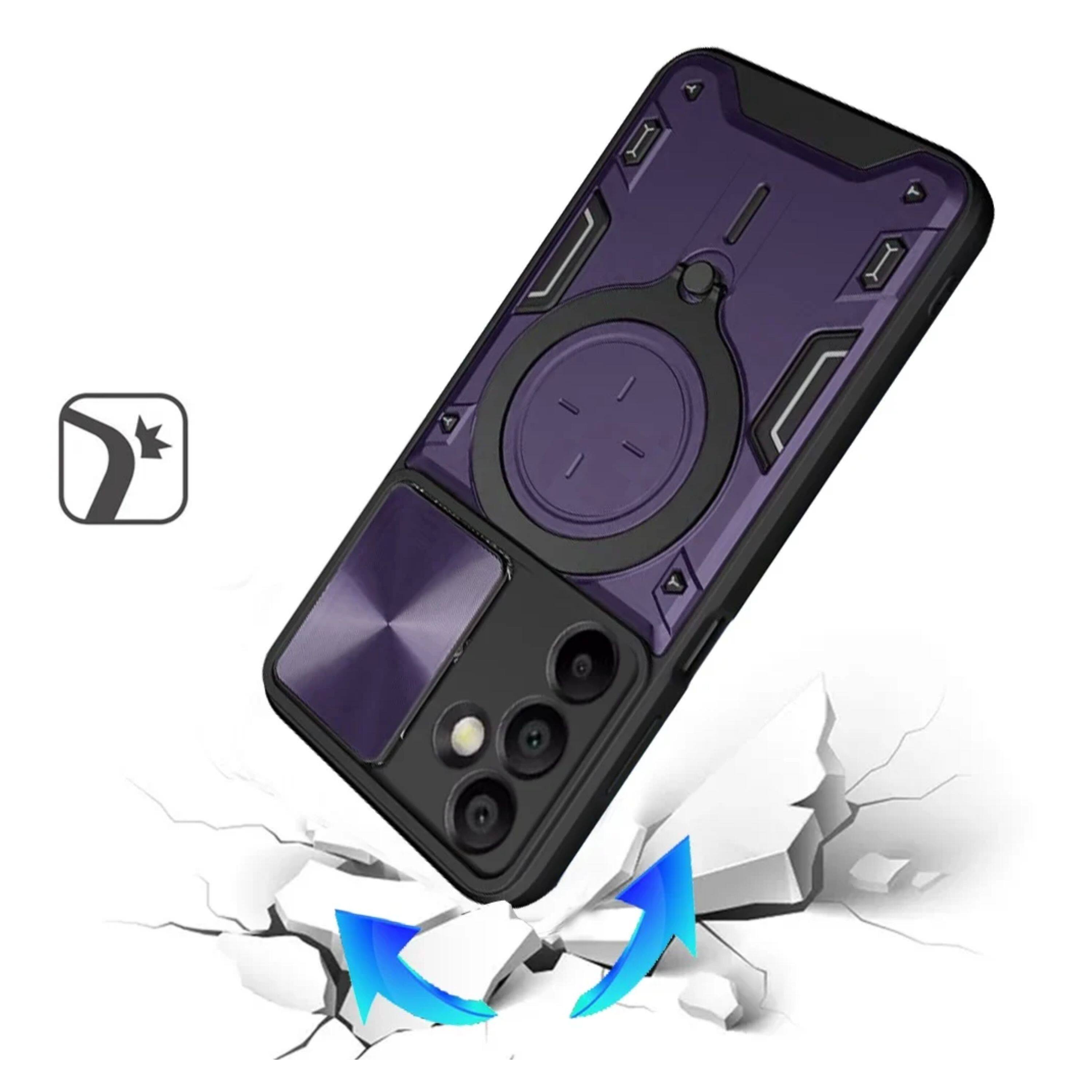 Angle. Kitcheniva - Magnetic Ring Camera Lens Protection Phone Case With Tempered Glass For Samsung A17 5G Dark Purple - Dark Purple.