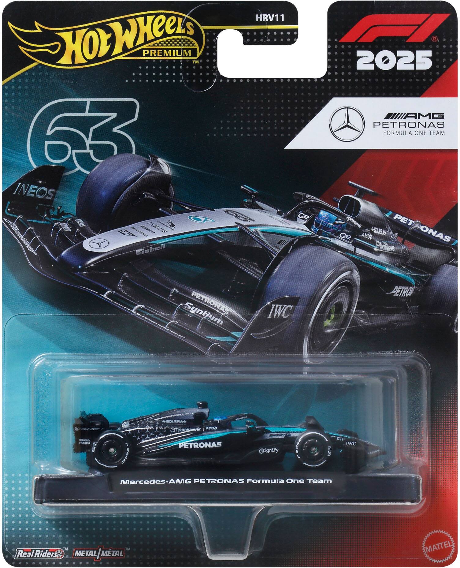 Hot Wheels Premium  
HRV11  
63  
2025  
AMG Petronas Formula One Team  
INEOS  
Suntum  
IWC  
@Ignify  
Mercedes-AMG Petronas Formula One Team  
Real Riders™  
Metal/Metal  
Mattel