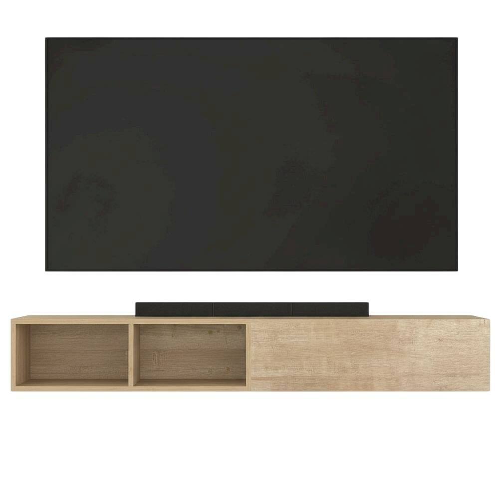 Alt View 3. FurniFact - Floating TV Stand with Oak Finish and Open Shelves for Modern Living - Gray.