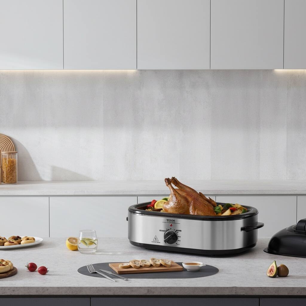 Left. Forest'nSky - 18 Qt Compact Electric Roaster Oven, Fits 22 lb Turkey, 1450W with Self-Basting Lid & Tempered Glass,Silver - Silver.