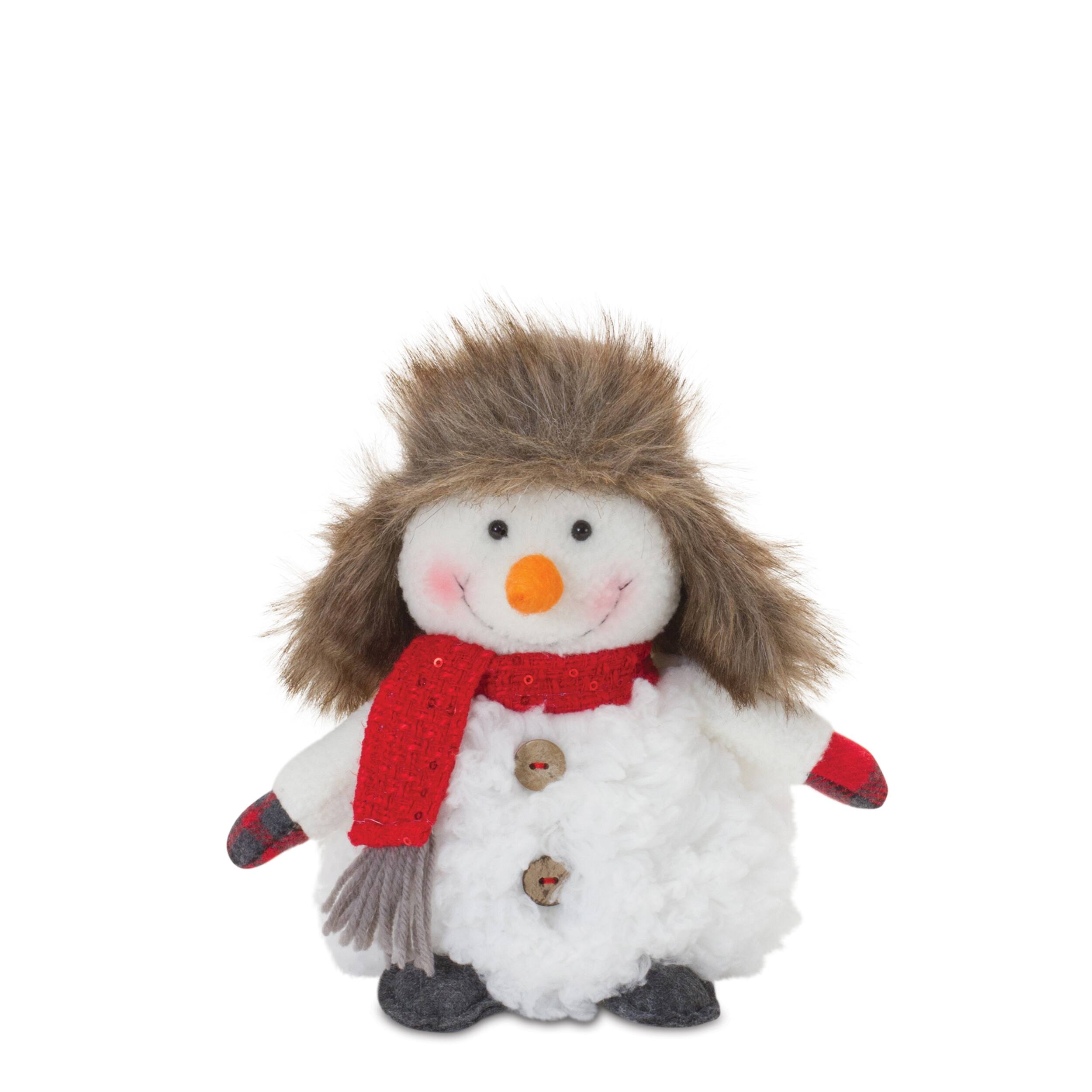Angle. BreeBe - Plush Snowman with Hat and Scarf (Set of 2) - Red, White.