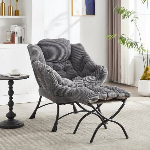 Front. Chery Life - Modern Lazy Chair with Ottoman Grey Armrest Lounge Chair with Side Pocket for Small Spaces - gray.