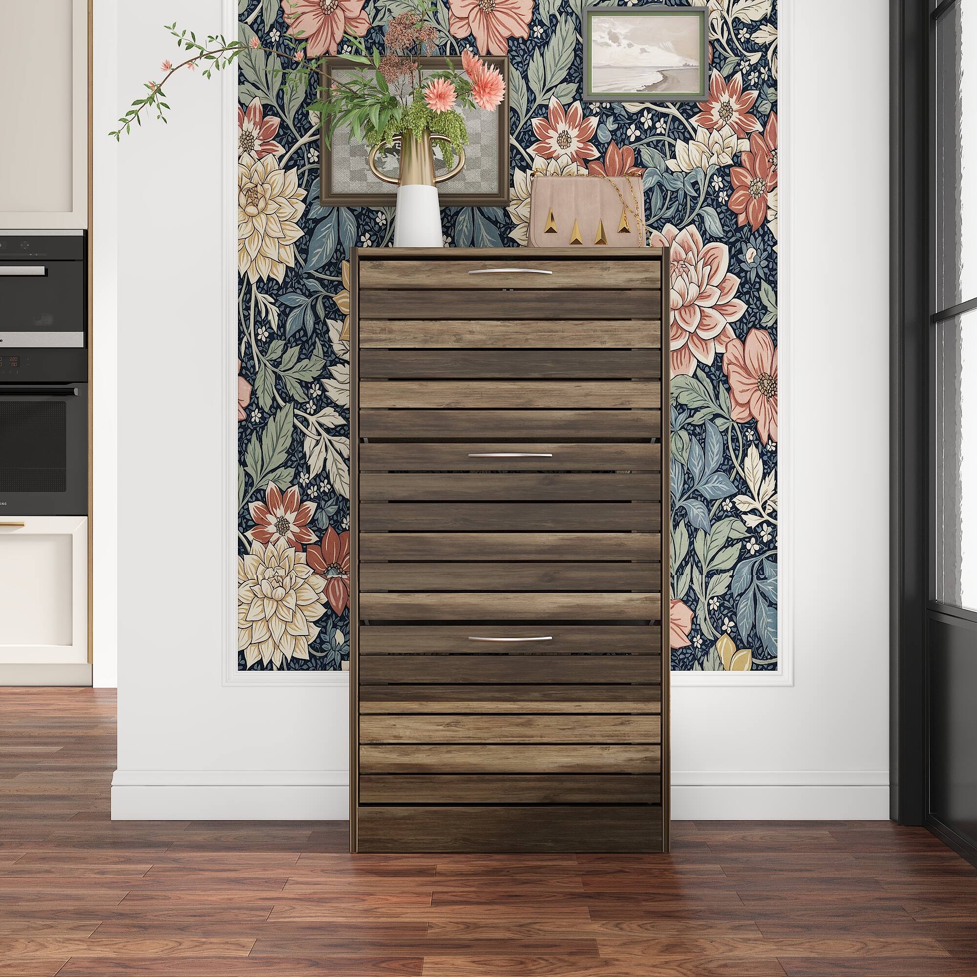 Alt View 9. Famapy - Famapy Farmhouse - Style Rustic Wood Shoe Cabinet – Flip - Down Drawers, Adjustable Shelves for Organized - Brown.