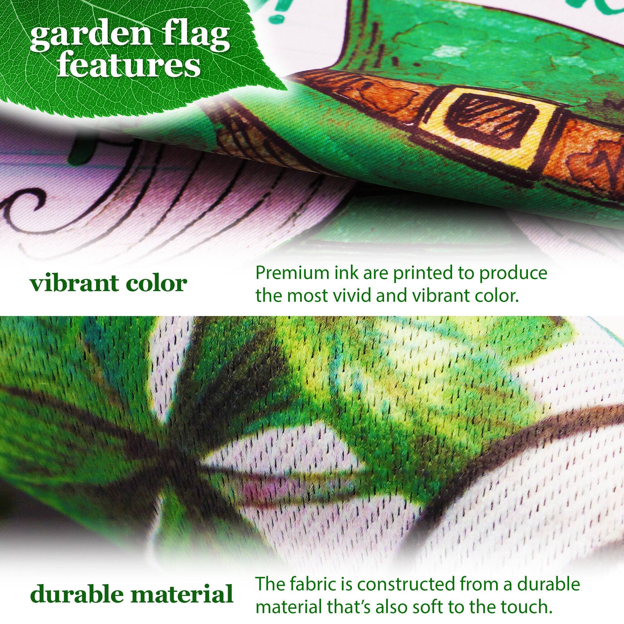 garden flag features a vibrant color. Premium ink is printed to produce the most vivid and vibrant color. The fabric is constructed from a durable material that's also soft to the touch.