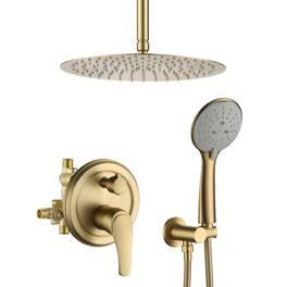 Boyel Living - 5-Spray Patterns with 2.35 GPM 12 in. H Ceiling Mount Dual Shower Heads with Valve Included - Brushed Gold
