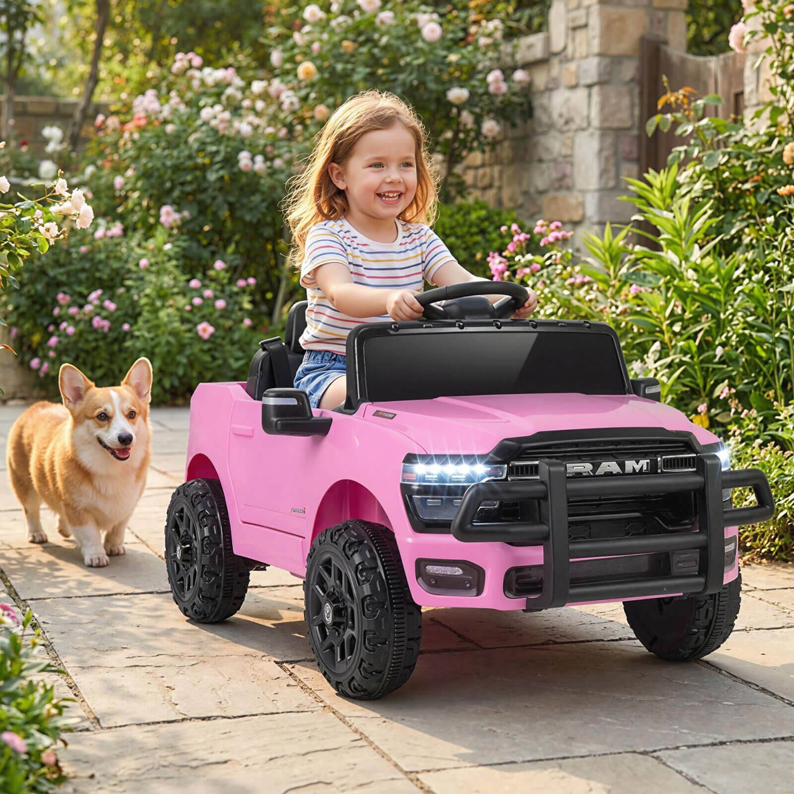 Alt View 1. Costway - Costway Licensed RAM 3500 Electric Vehicle with Remote Control, LED Lights, Music, Horn - Pink.