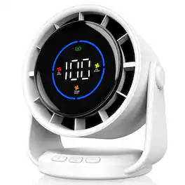 PRIMEPLUS - Desk Fan Turbo 100-Speed Digital, Low Noise 105° Tilt, 7.5" Rechargeable Wall-Mounted for Home Office Travel - White