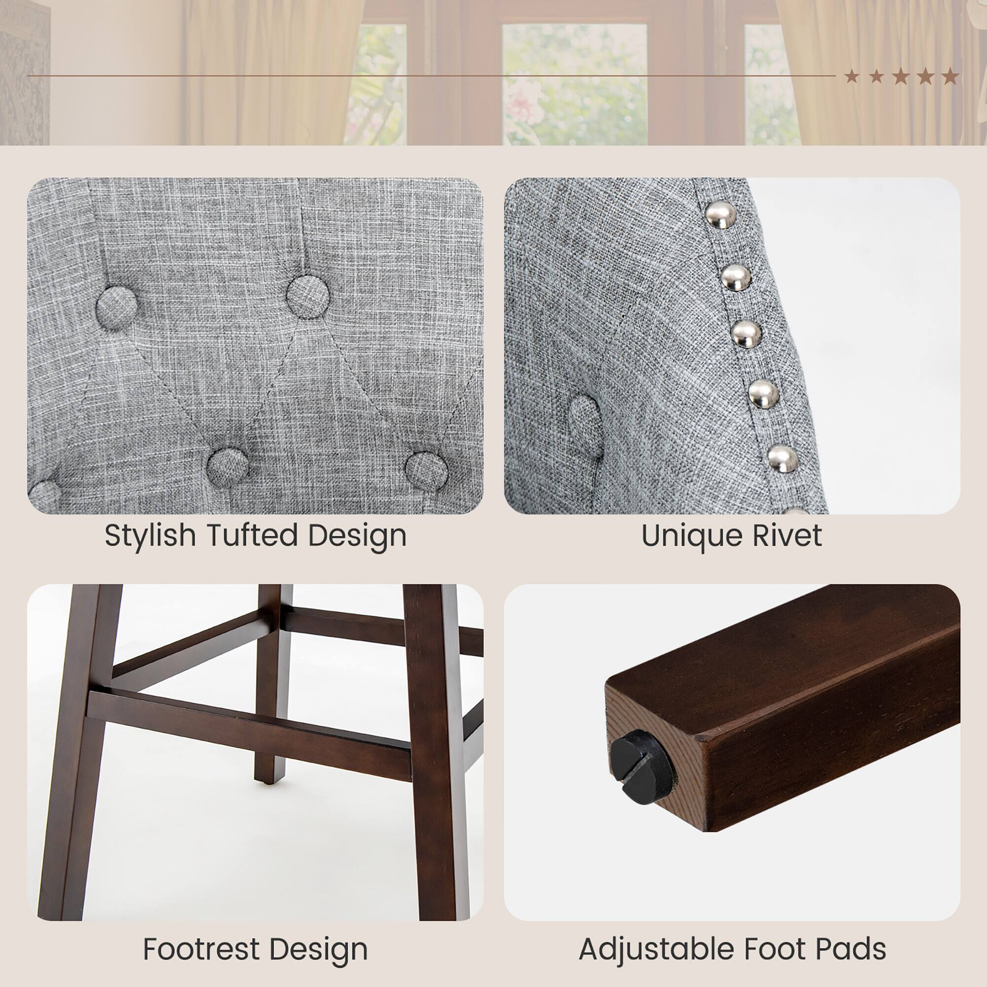 Stylish Tufted Design Unique Rivet Footrest Design Adjustable Foot Pads