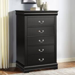 Vaczon - Solid Wood Dressing Chest Multi‑Drawer Dresser Cabinet English Dovetail for Bedroom, Closet & Hallway Storage - Black