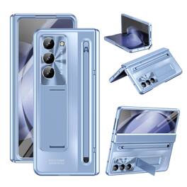 Dteck - For Samsung Galaxy Z Fold 6 Case Rugged Full Body Built-in Screen Protector Hinge Protection Invisible Kickstand+Stylus - Blue