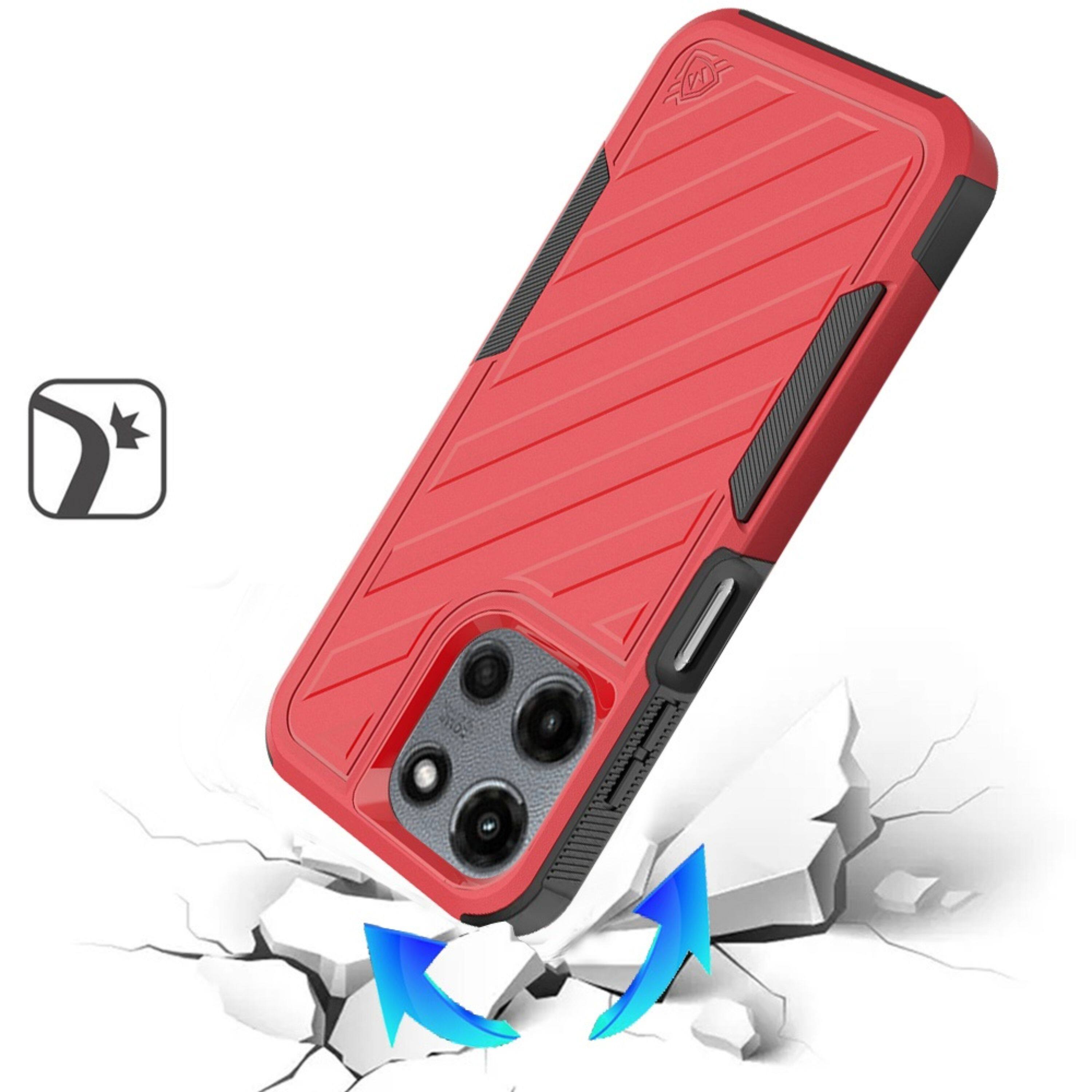 Angle. Kitcheniva - Heavy-Duty Holster Combo Case Plus Tempered Glass For Moto G Stylus 2026/2025 Red/Black - Red/Black.