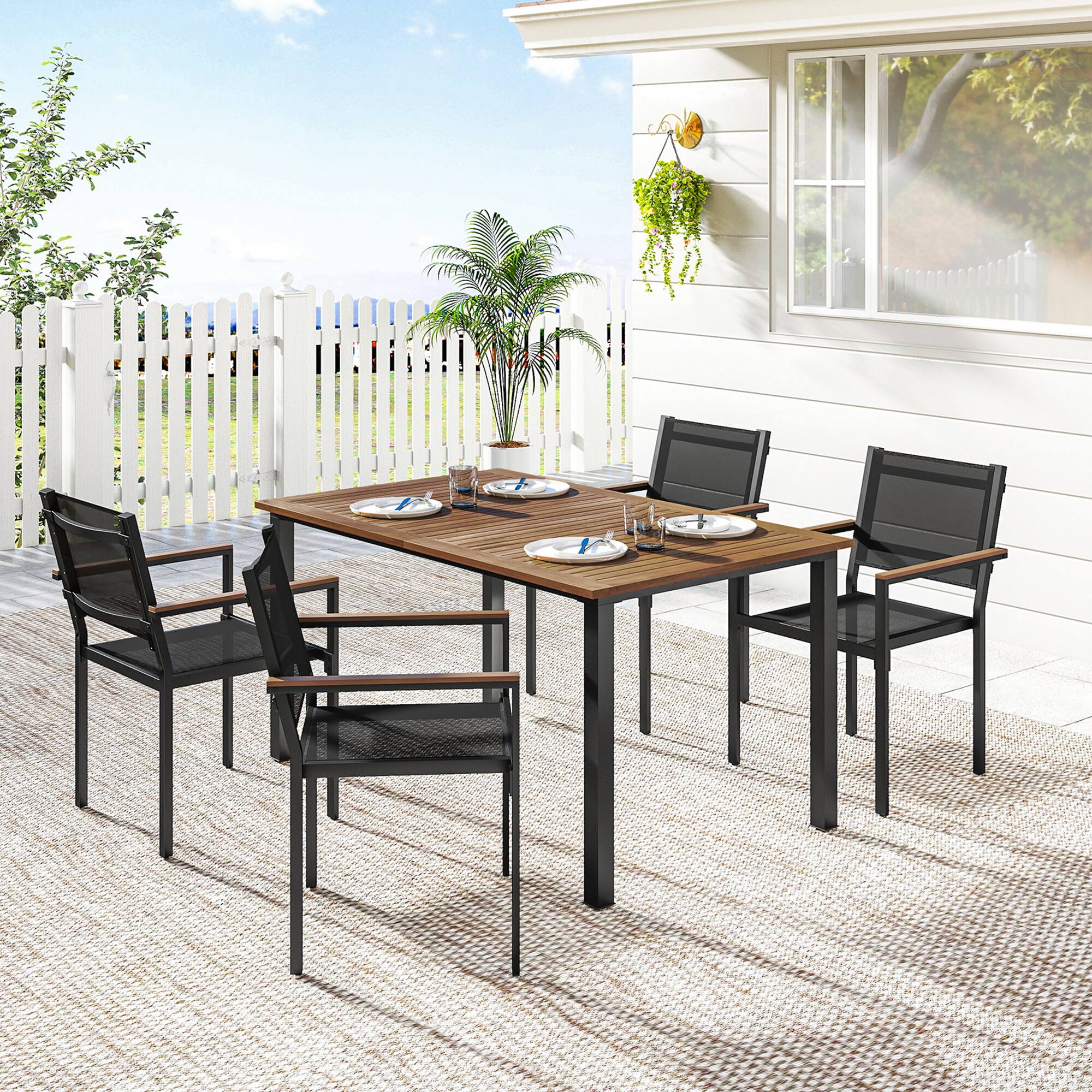 Alt View 1. Outsunny - Dining Set for 4 - Teak.