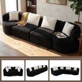 Ropilly - Modular Sectional Sofa, Oversized 4 Seat Sofa in Black Bubble Velvet for Living Room - Black