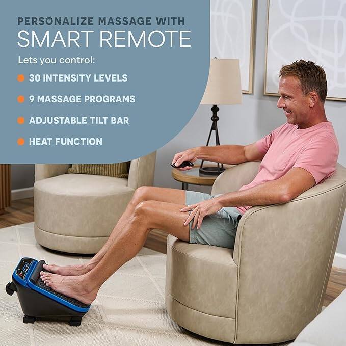PERSONALIZE MASSAGE WITH SMART REMOTE

Lets you control:
- 30 INTENSITY LEVELS
- 9 MASSAGE PROGRAMS
- ADJUSTABLE TILT BAR
- HEAT FUNCTION