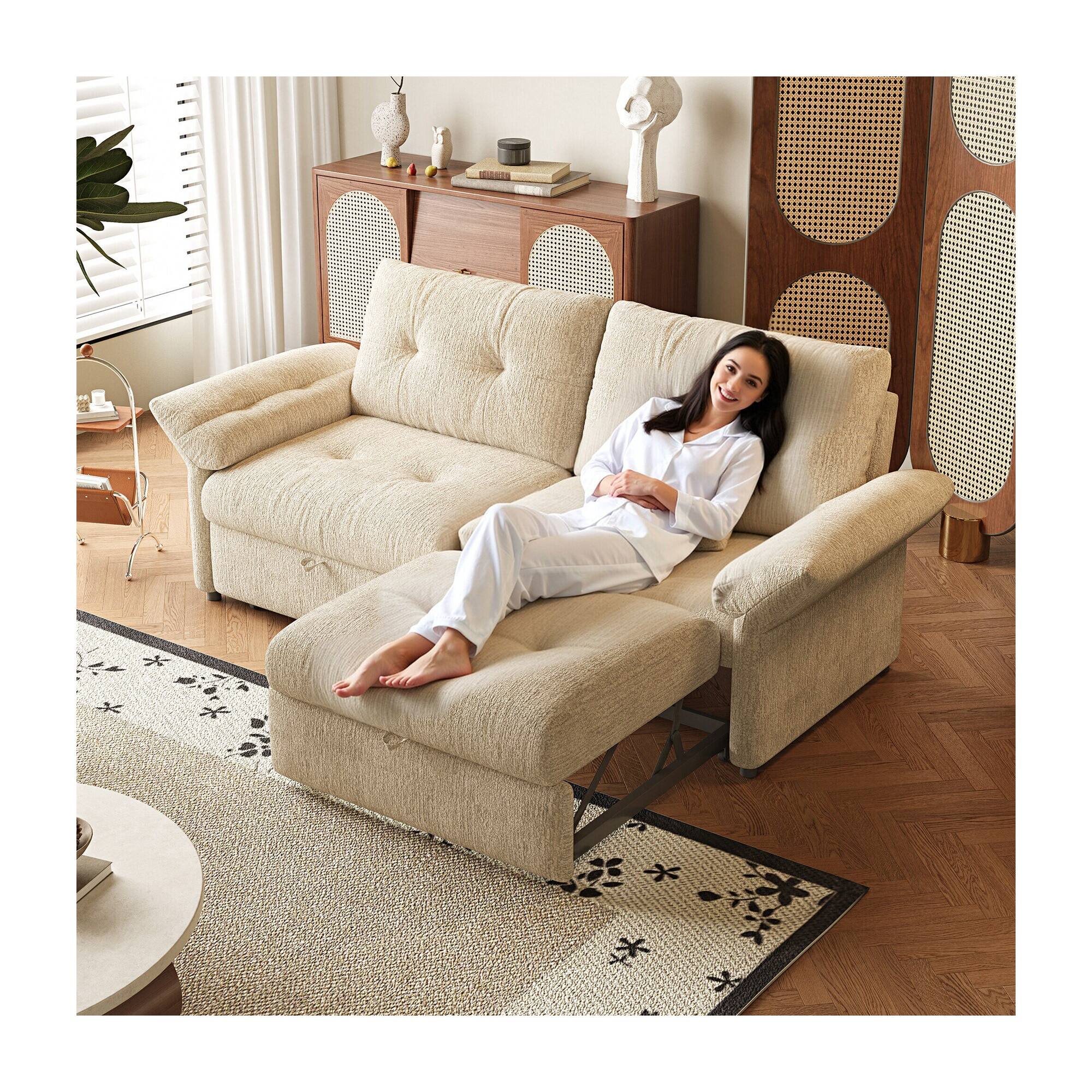 Alt View 1. Boyel Living - 81.5-Inch Chenille Convertible Sleeper Loveseat with Pull-Out Bed - Beige.