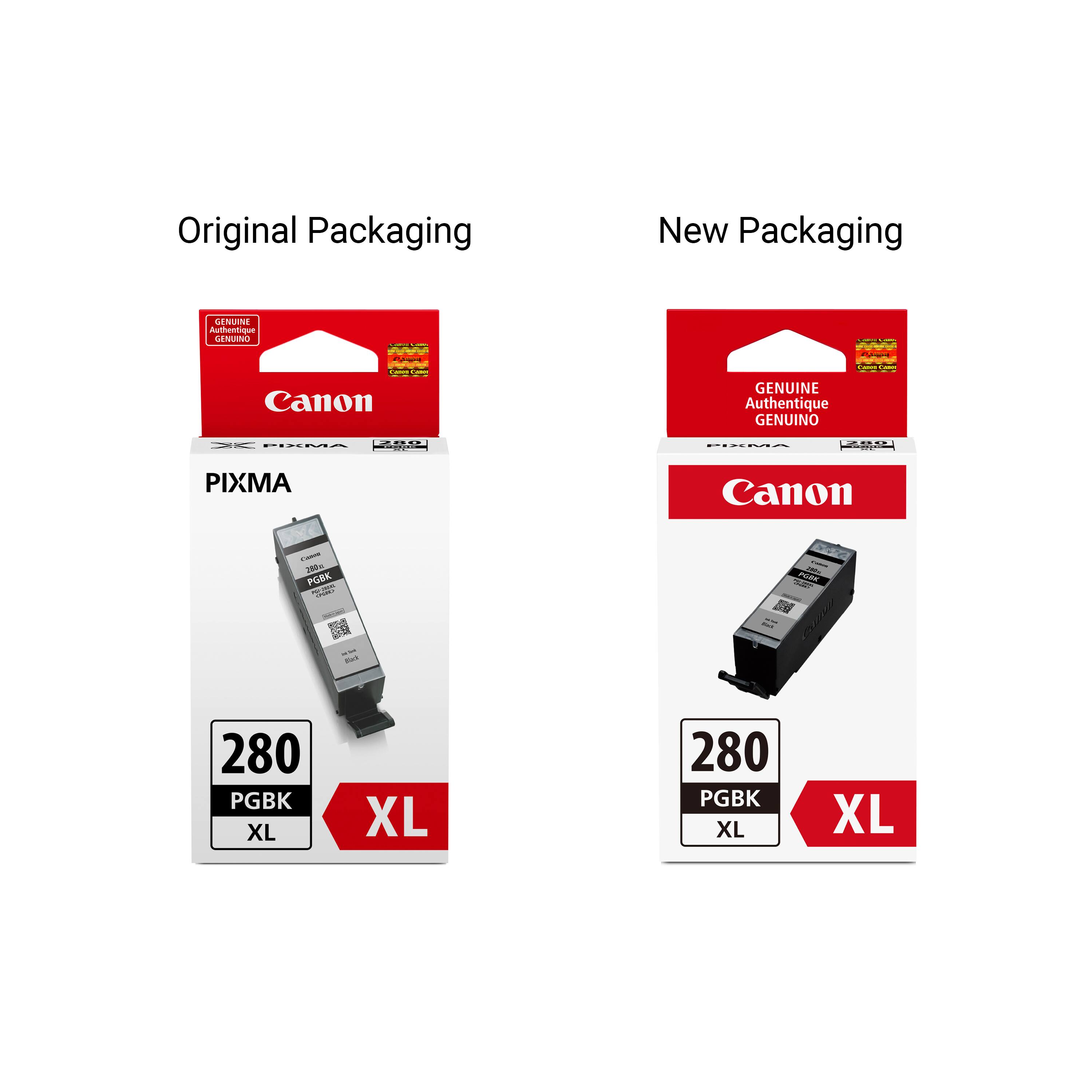 Original Packaging  
New Packaging  

NUN Authersque GENUNO Canon GENUINE Authentique GENUINO AOER INPIE BNdas .OEK  

PIXMA Canon L PGBK 2 PARE But 280 PGBK XL XL 280 PGBK XL XL