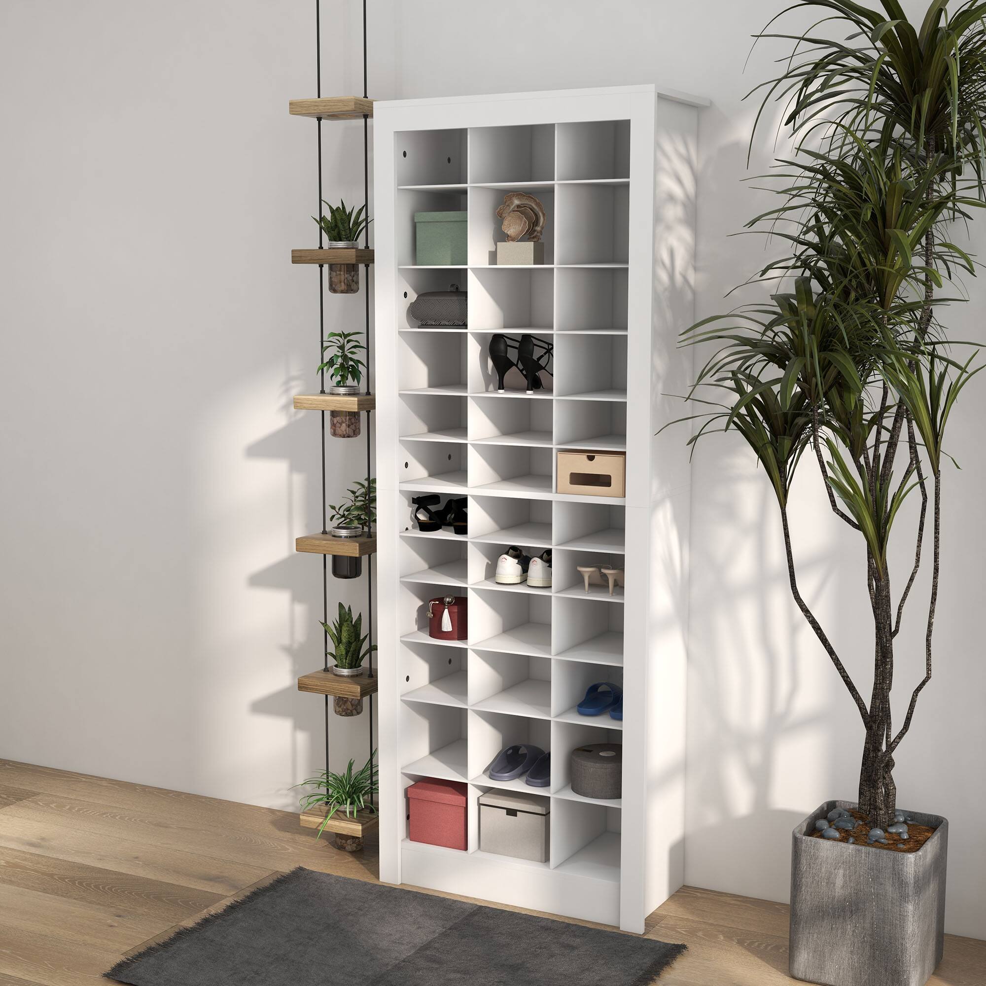 Alt View 1. Homcom - Shoe Storage Cabinet with 3 Heights of Open Cubes for 36 Pairs - White.