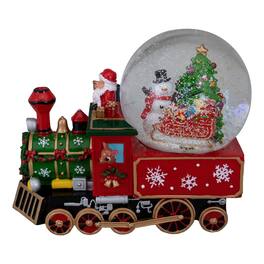 Northlight - 8.5" Green and Christmas Train Snow Globe - Red