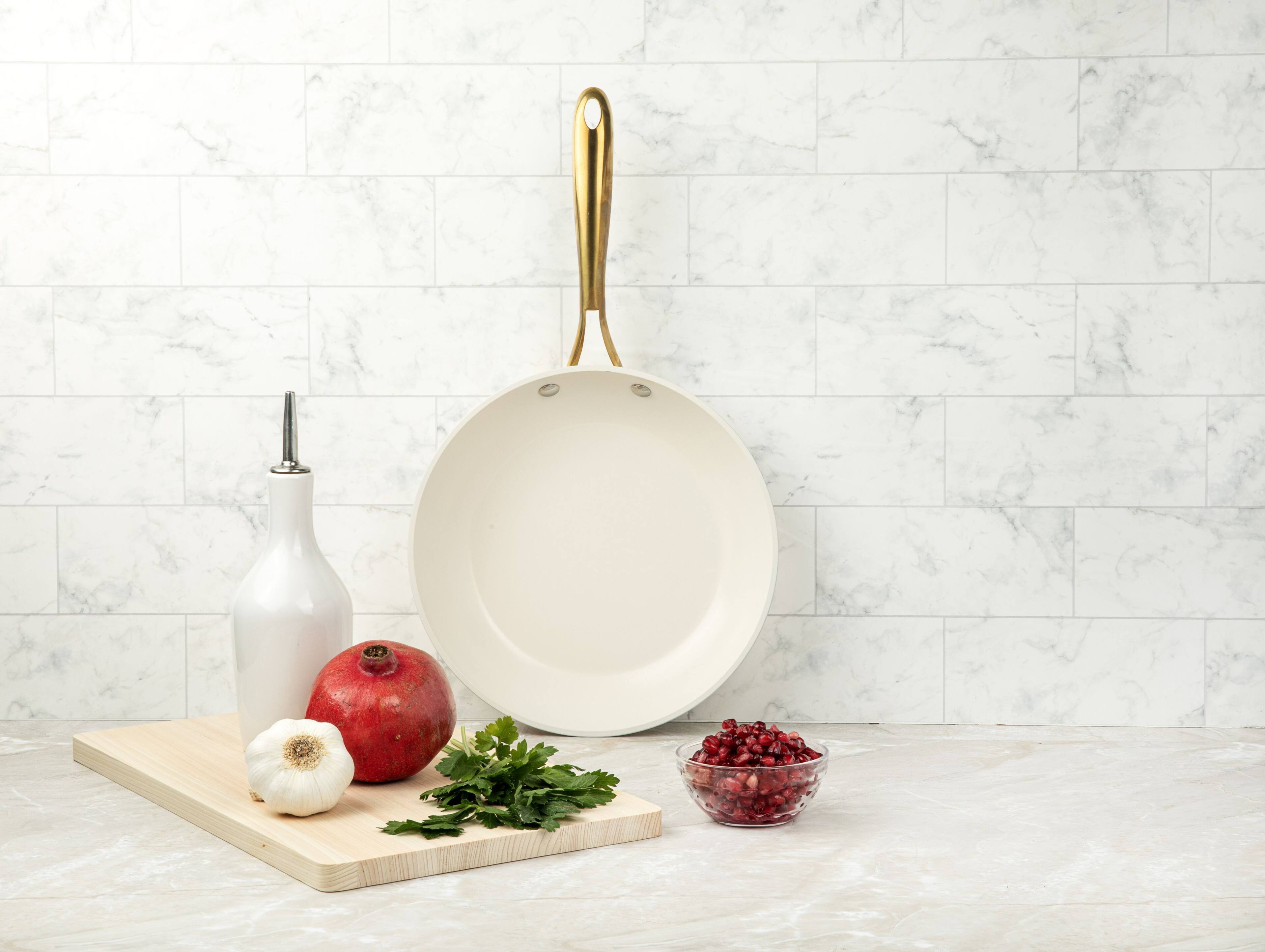 Alt View 3. Gotham Steel - Gotham Steel Cream 12'' Ultra Nonstick Ceramic Fry Pan with Gold Stay Cool Handle - Cream.