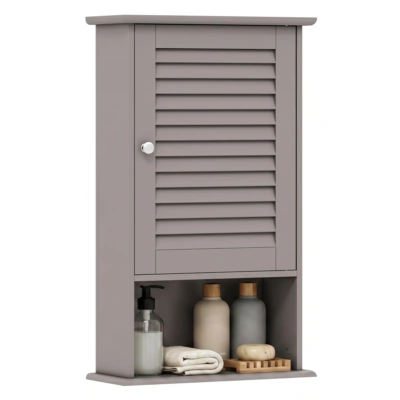 Alt View 1. Gymax - Gymax Bathroom Wall Mount Storage Cabinet Single Door w/Height Adjustable Shelf Grey - Grey.