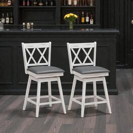Hivvago - Set of 2 Swivel Counter Stools with Rubber Wood Legs - White