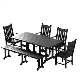 WestinTrends - Malibu 6 Piece Outdoor Patio Dining Set Outdoor Table and Bench Armchair Set - Black