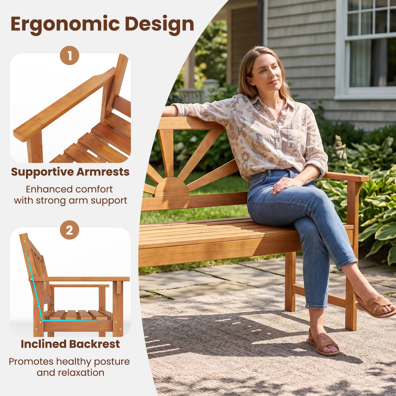 Ergonomic Design

1. Supportive Armrests
   - Enhanced comfort with strong arm support

2. Inclined Backrest
   - Promotes healthy posture and relaxation