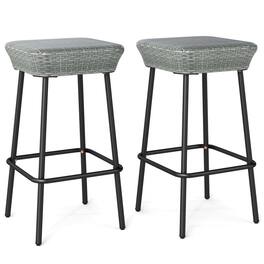 Boyel Living - Tan with Footrest Patio Rattan Set of 2 Bar Stools - Gray