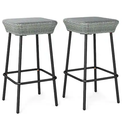 Front. Boyel Living - Tan with Footrest Patio Rattan Set of 2 Bar Stools - Gray.