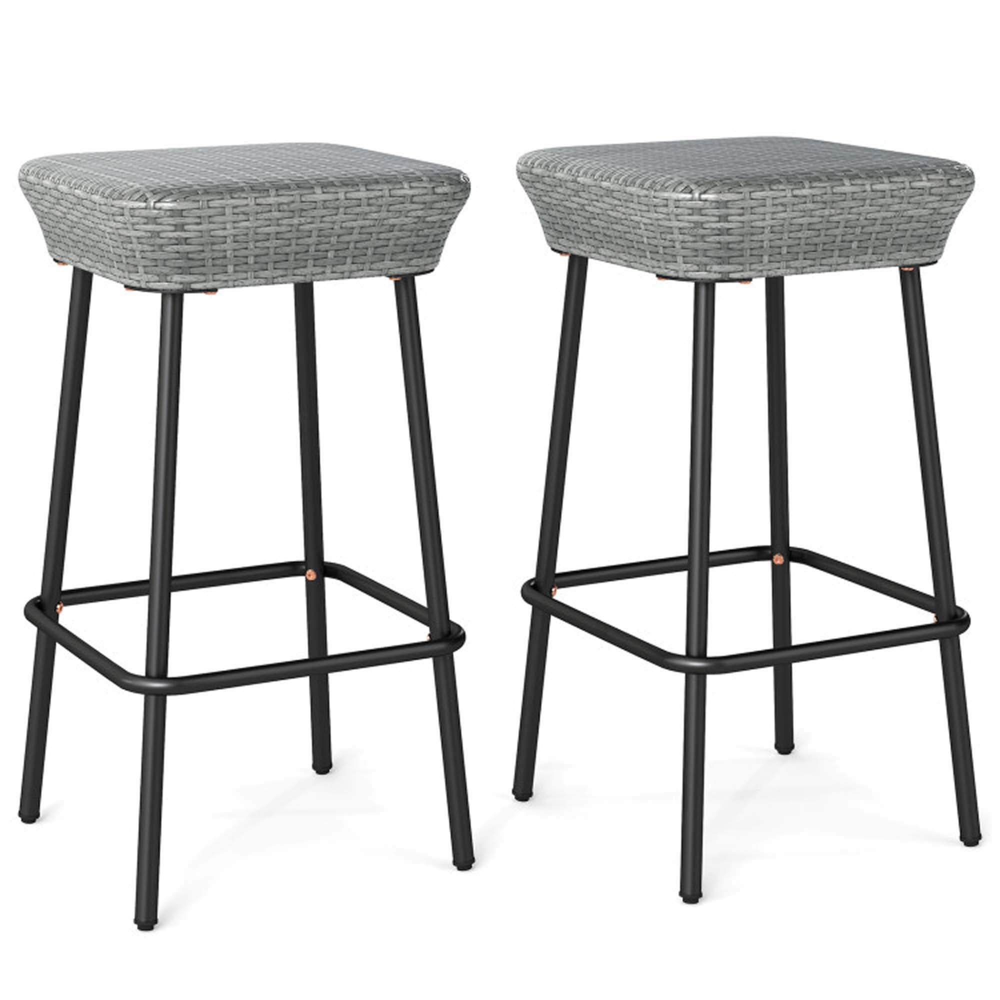 Front. Boyel Living - Tan with Footrest Patio Rattan Set of 2 Bar Stools - Gray.