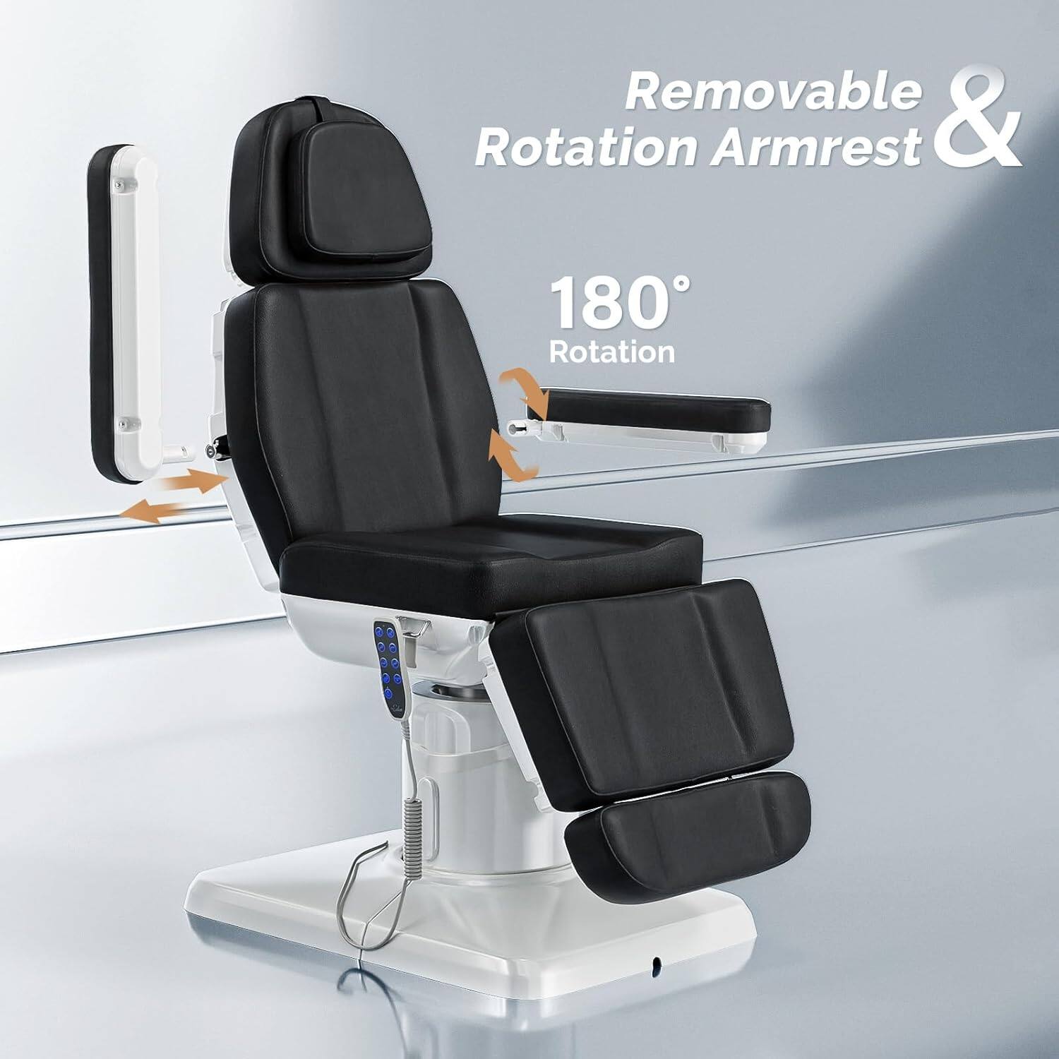 Removable & Rotation Armrest & 180° Rotation