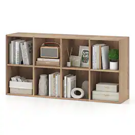 Costway - 8-Cube Bookcase Bookshelf with 2 Anti-Tipping Kits Storage Organizer - Natural