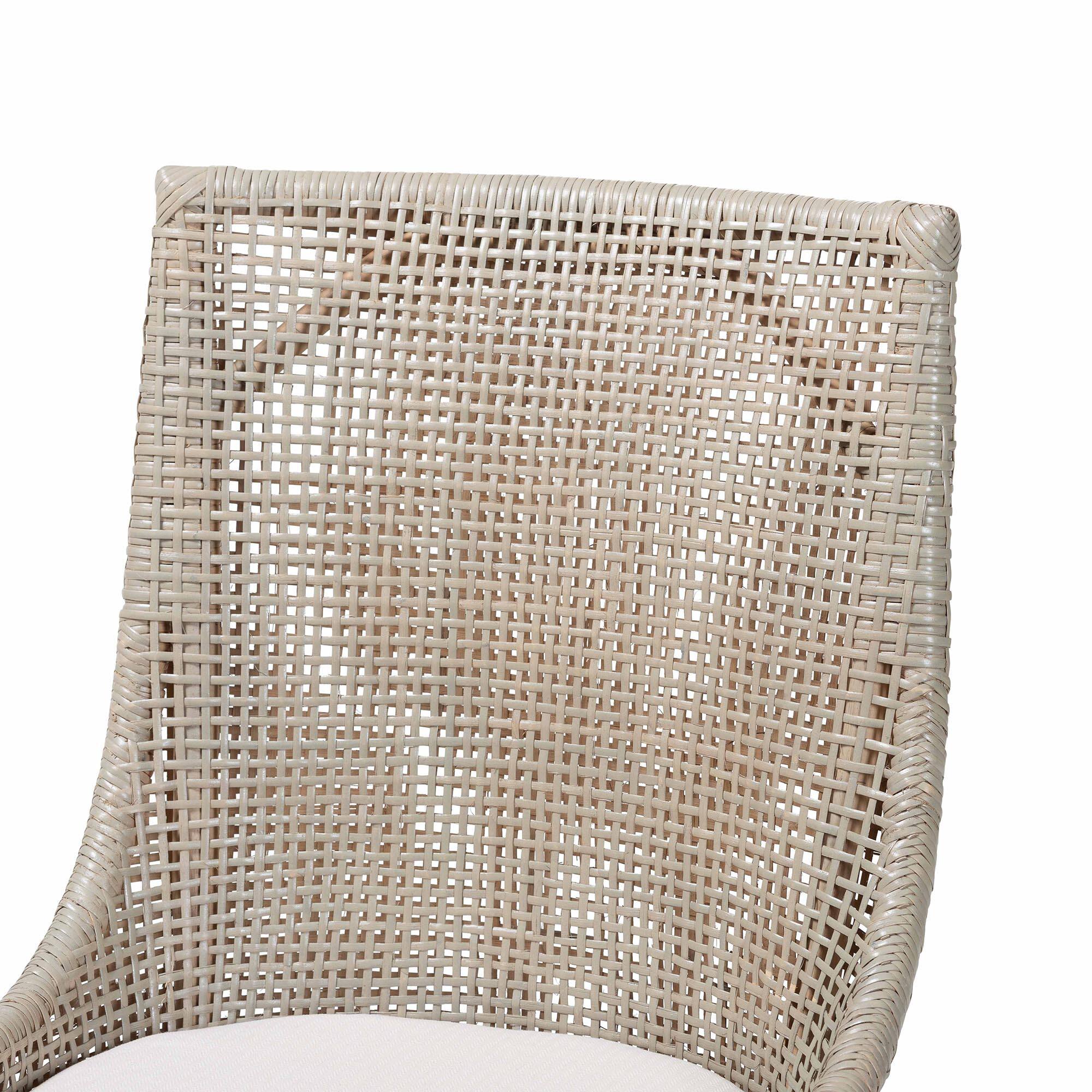 Alt View 1. bali & pari - Bella Rattan Dining Chair with Cushion - Handwoven Wicker Accent Side Chair with High Backrest, Coastal Boho Seating - French Grey.