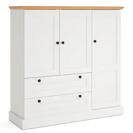 Front. Gymax - Gymax Sideboard Buffet Cabinet Kitchen Pantry Hutch Storage Cabinet Farmhouse Credenza - White, Natural.